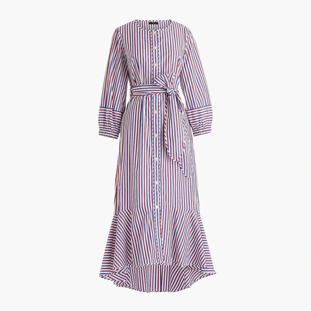 J. Crew Gabriola Ruffled Striped Cotton Shirt Midi Dress Spring Event 10